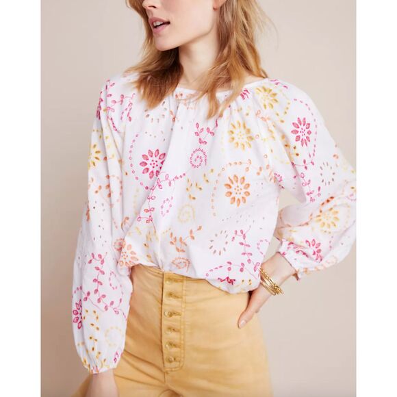 ANTHROPOLOGIE Maeve Addison Eyelet‎ Blouse Sz Medium - Picture 1 of 5